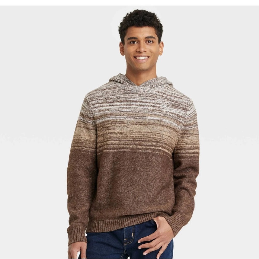 Goodfellow Ribbed Hem Hooded Pullover Sweater Brown Size L